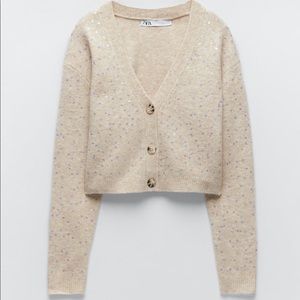 NWT Zara KNIT CARDIGAN WITH SEQUINS